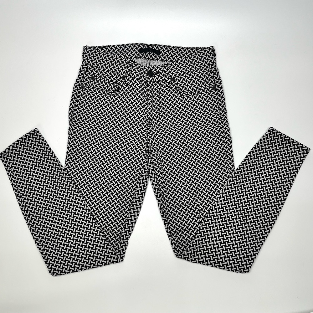 7 For All Mankind Black White Geometric Plaid Skinny Ankle Pants Women's Size 24